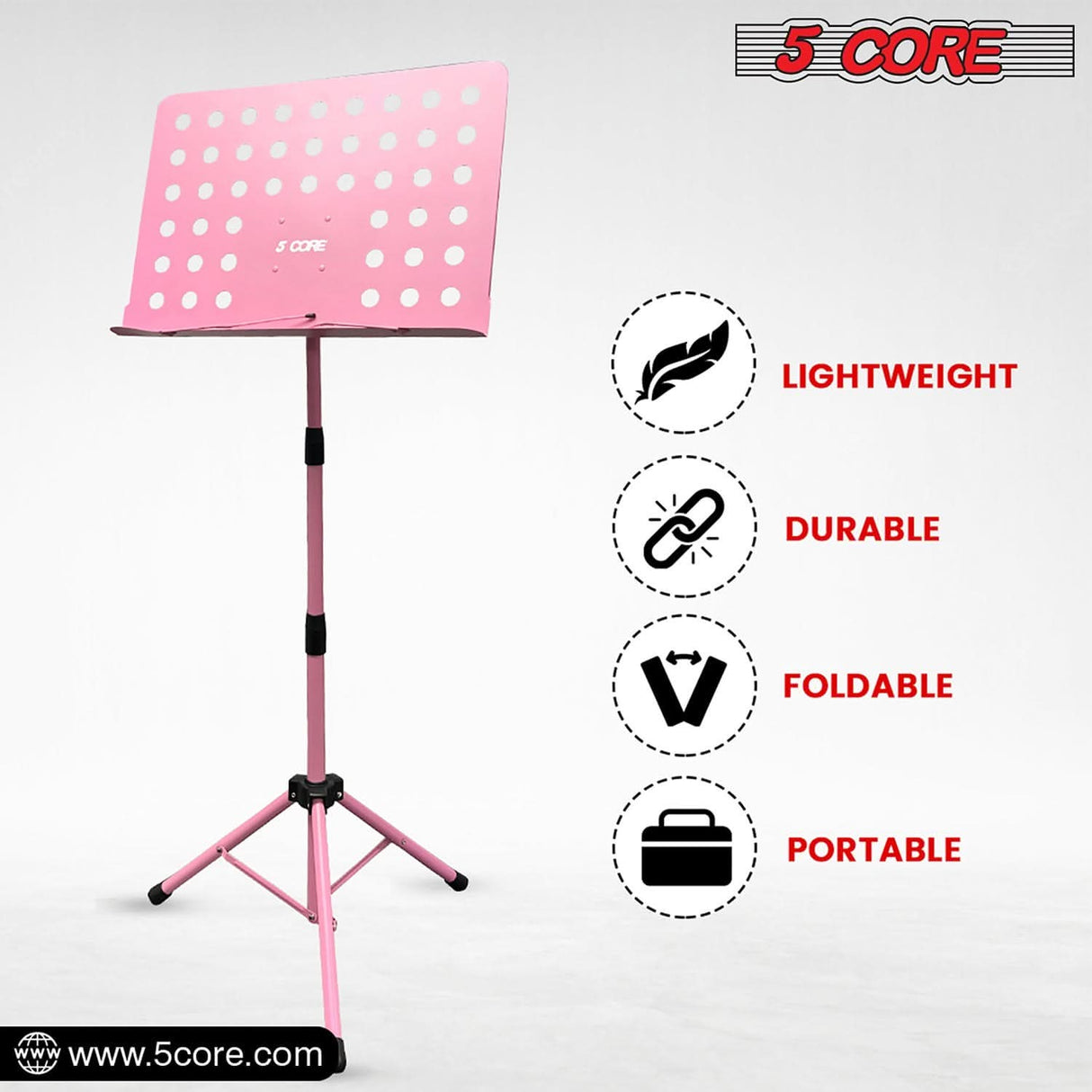 Pink sheet music holder tripod folding stand by 5Core adjustable