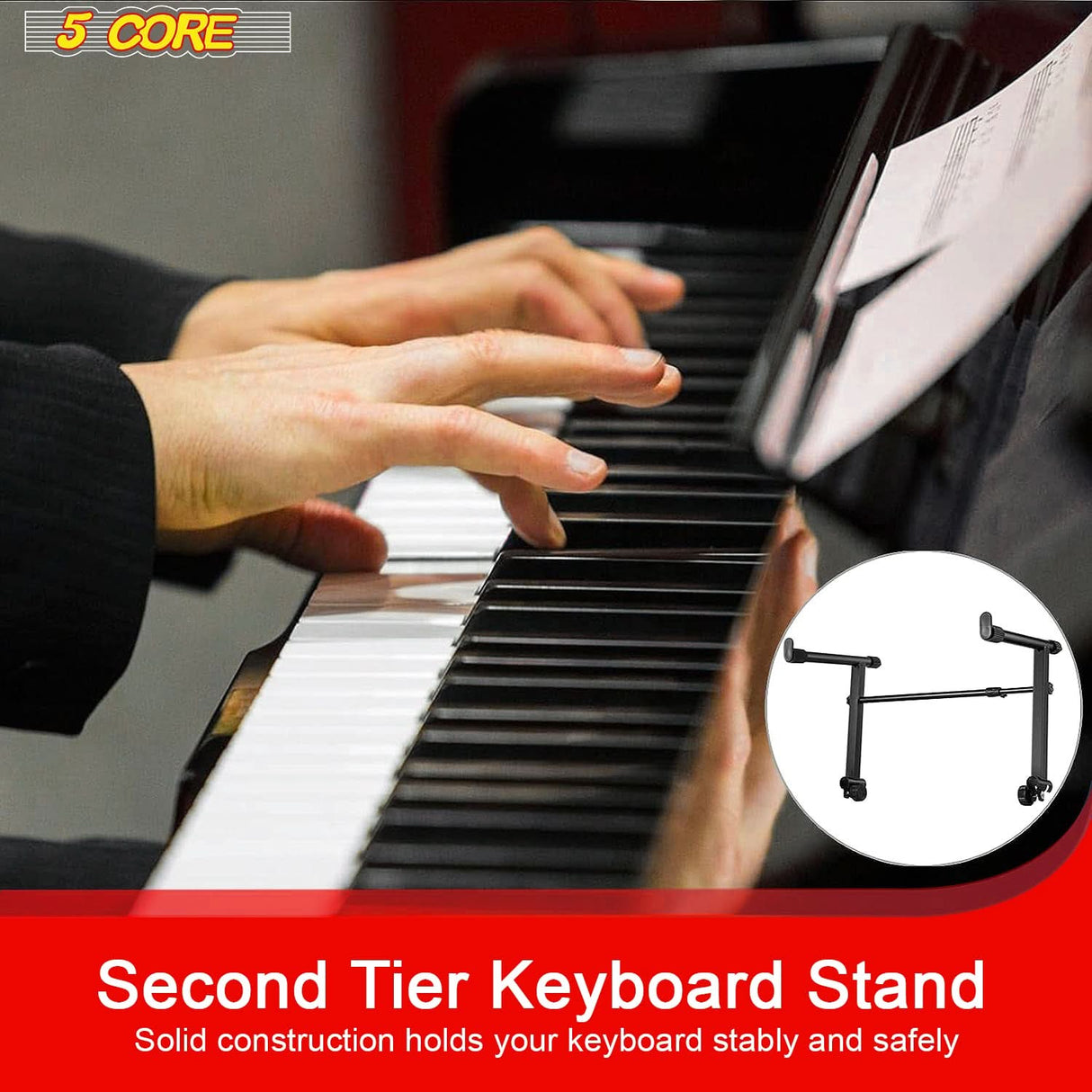 5 Core Keyboard Stand Adapter 2 Tier Adjustable Second Extension Add On for Digital Piano Stands