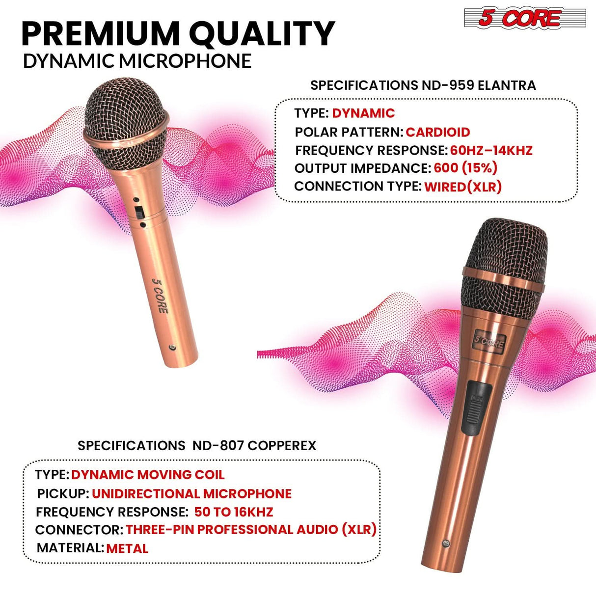 5Core Couple Karaoke Microphone Pair Handheld Dynamic XLR Mic for Him & Her Clear Sound Stylish Look