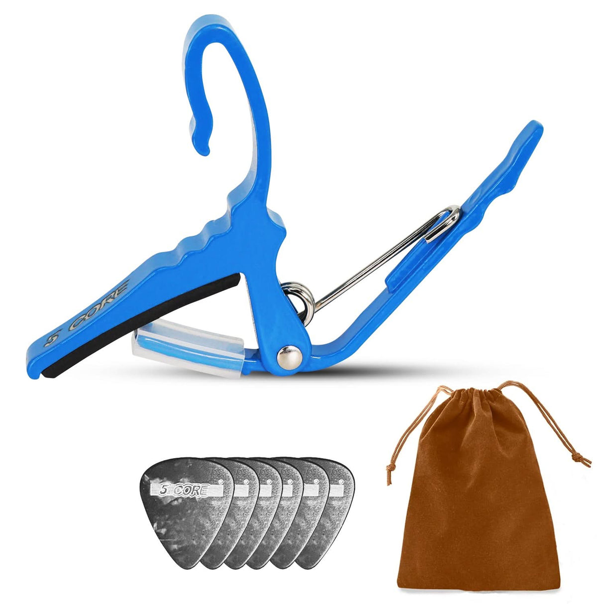 5Core Capo Acoustic Electric Guitar String Clip + 6Pcs Guitar Picks Celluloid + Carry Bag