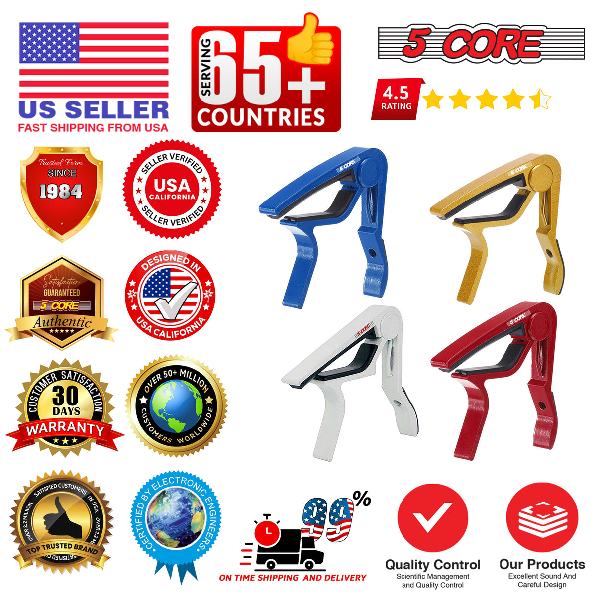5Core Capo Acoustic Electric Guitar 6 String Kapo Clip For Banjo Mandolin Ukulele