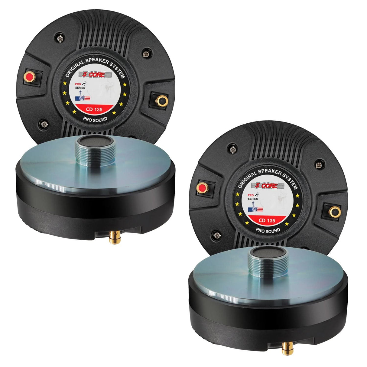 5 Core Compression Driver 2Pc 1″ PA Horn Tweeter Pro Audio 2000W 2″ Voice Coil 33 OZ Magnet 8Ohm