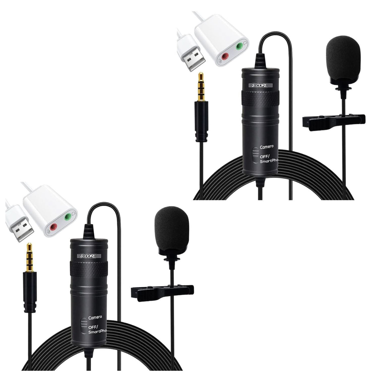 Set of camera microphone with cables and connectors
