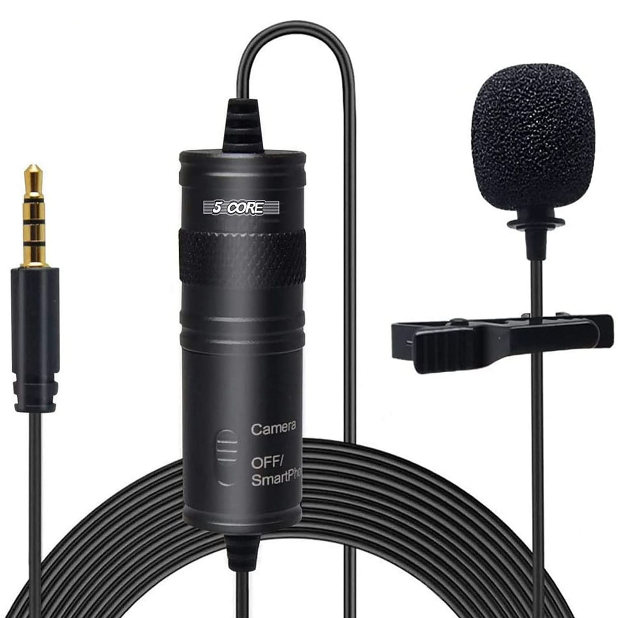 Black lavalier microphone with cable