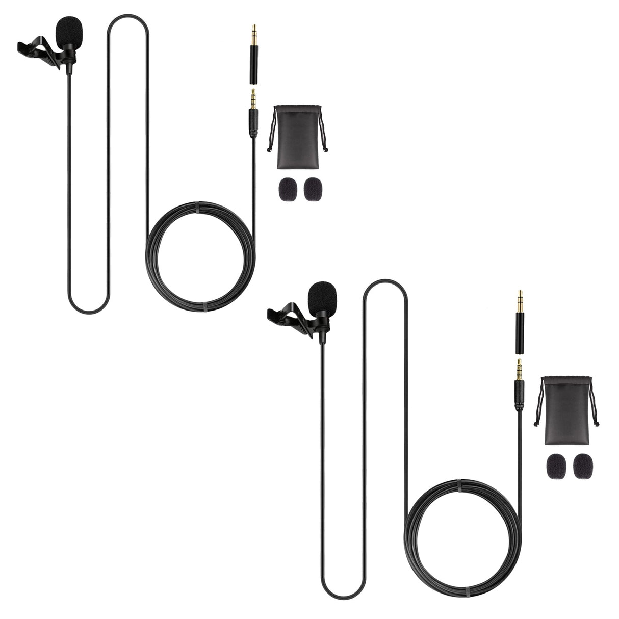 Set of black lavalier microphones and cables