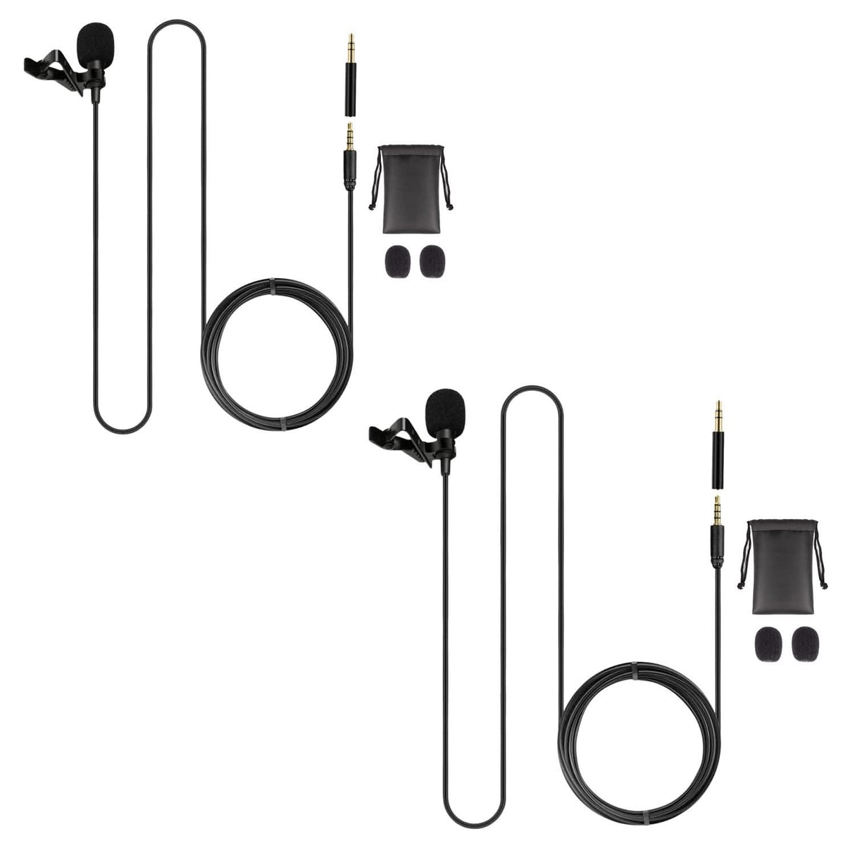 Set of black lavalier microphones and cables