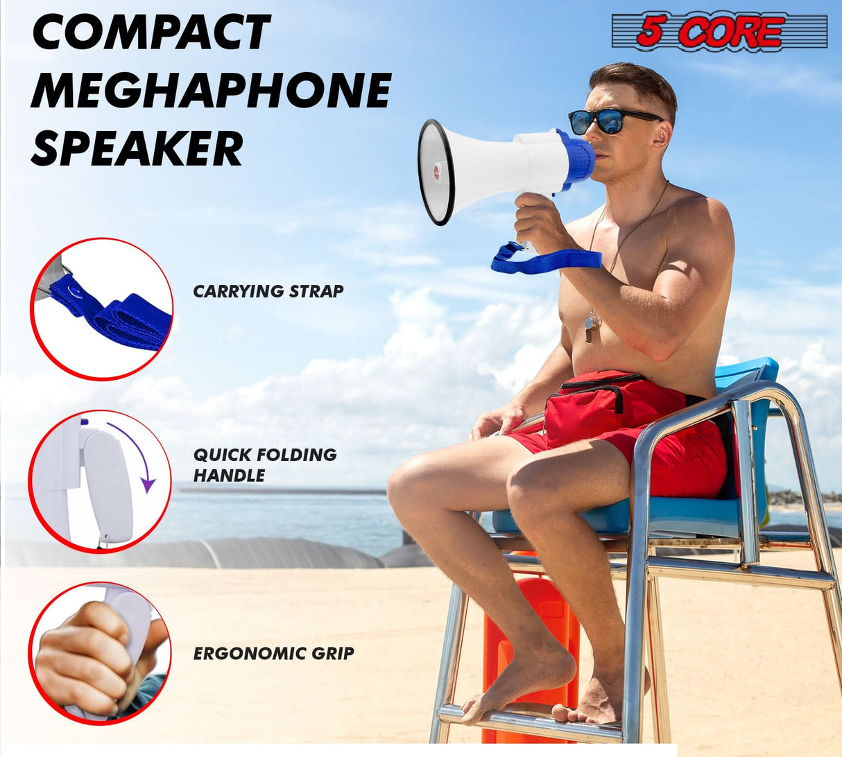 5 Core Megaphone 30W Bull Horn PA Speaker w 800 Yards Range Loud Siren Voice Amplifier Portable