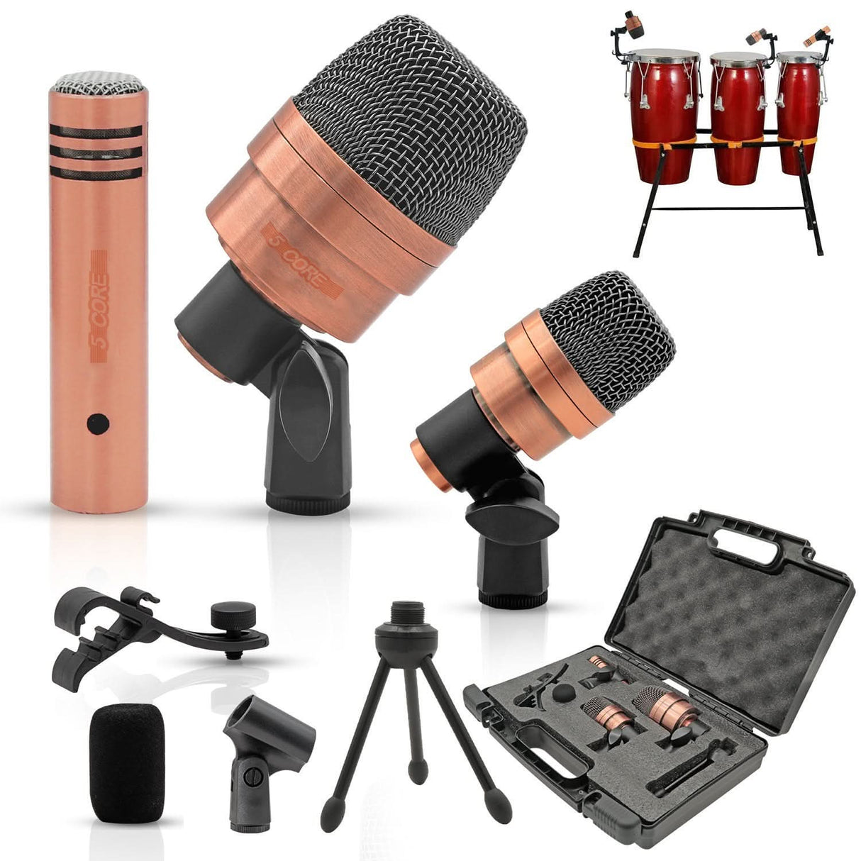 5Core conga microphone, snare and tom condenser XLR mic for drum kit in copper XP
