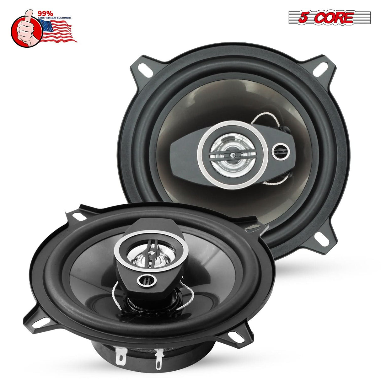 5Core Coaxial Car Door Speakers 5” Pair 350W 4Ohm 2 Way Component Subwoofer Audio w Super Tweeter
