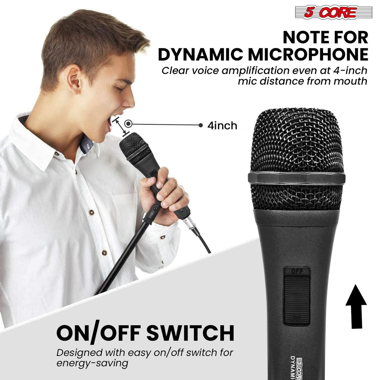 Durable handheld mic with on/off switch and metal grille