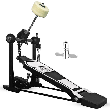 Bass drum pedal mount with adjustable felt beater head and single chain