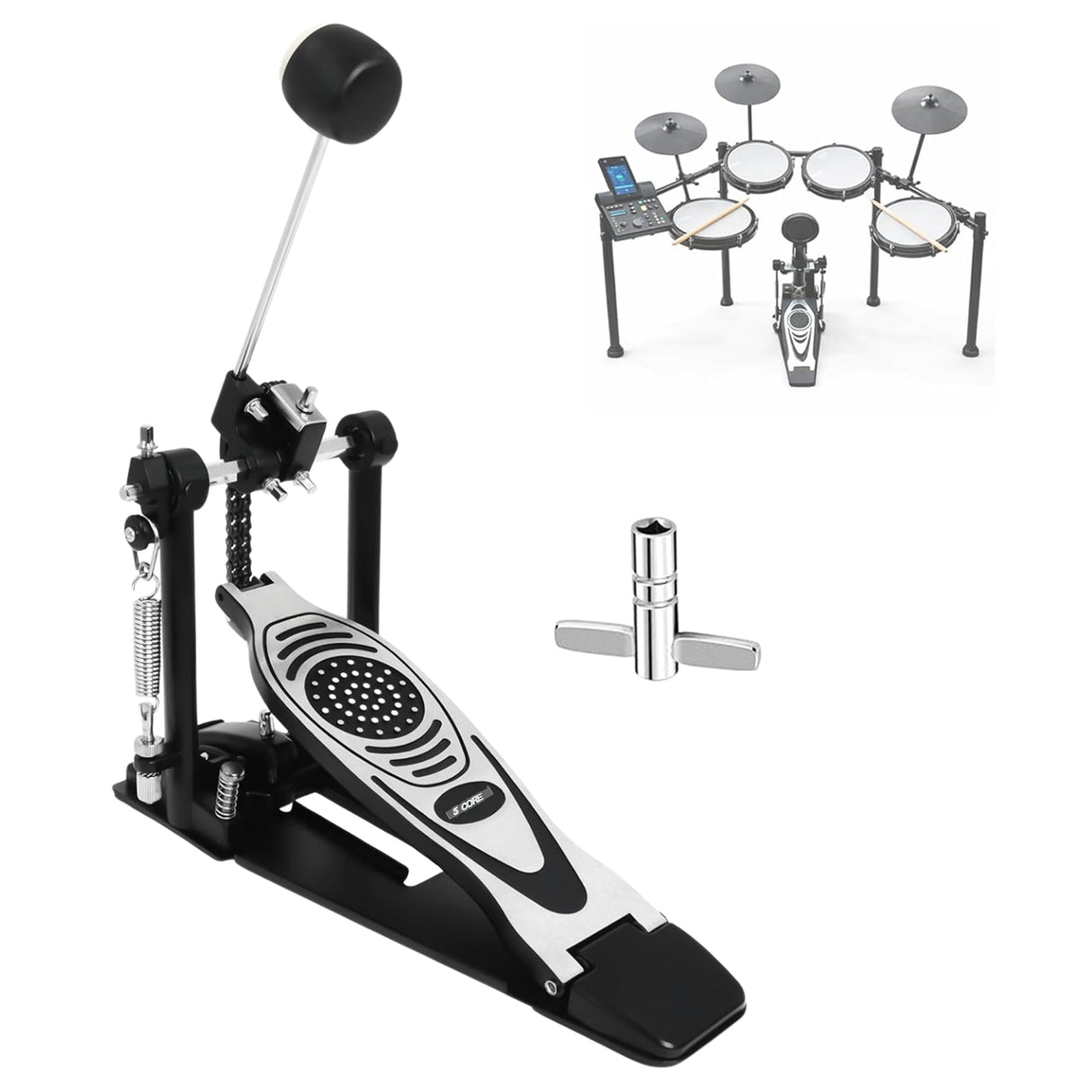 5 Core Bass Drum Pedal Mount Adjustable Felt Beater Head Single Chain Heavyduty Kick Drum Foot Pedal