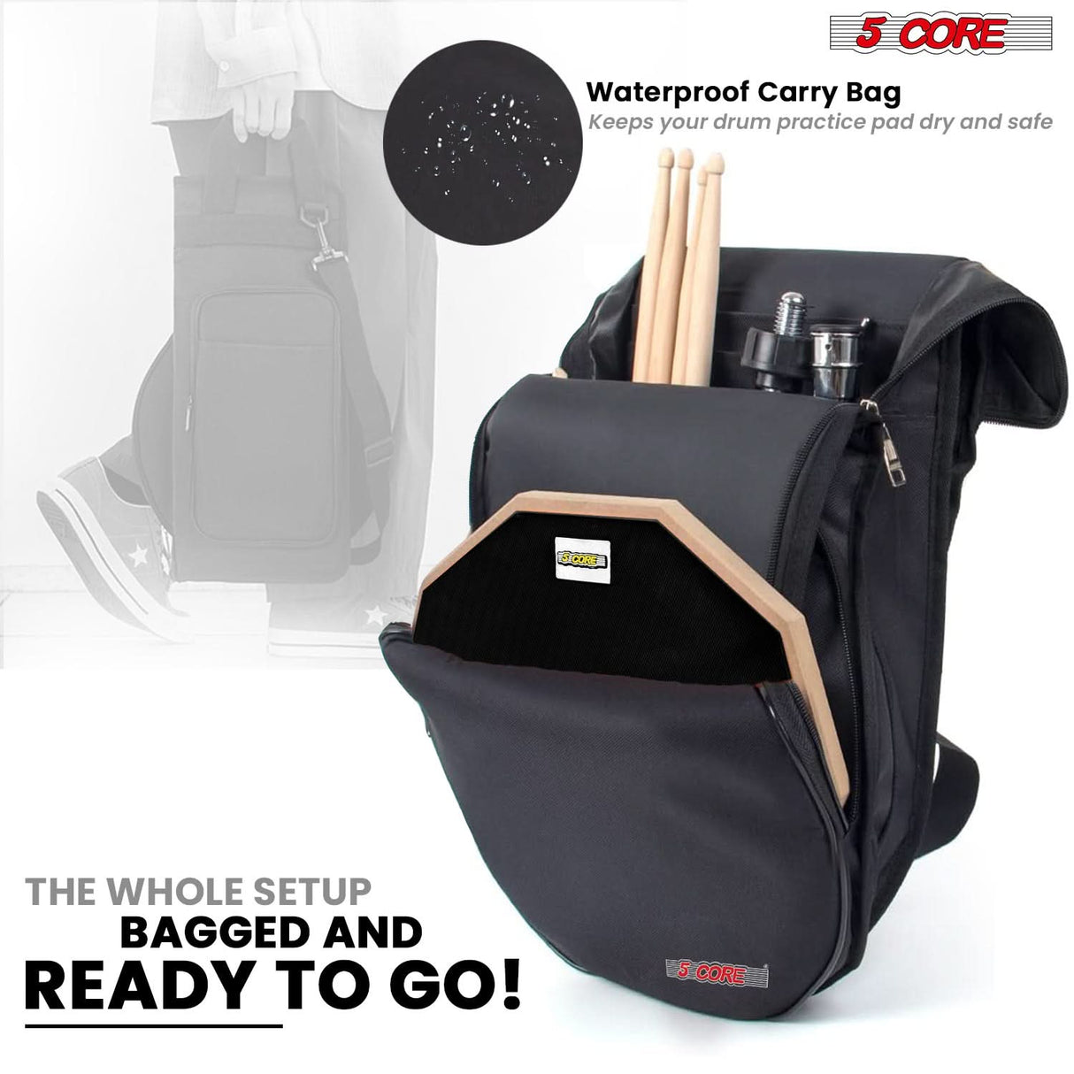 5Core Drum Practice Pad Set 12" Snare Drumming Stand Double Sided Silent Drummer Kit