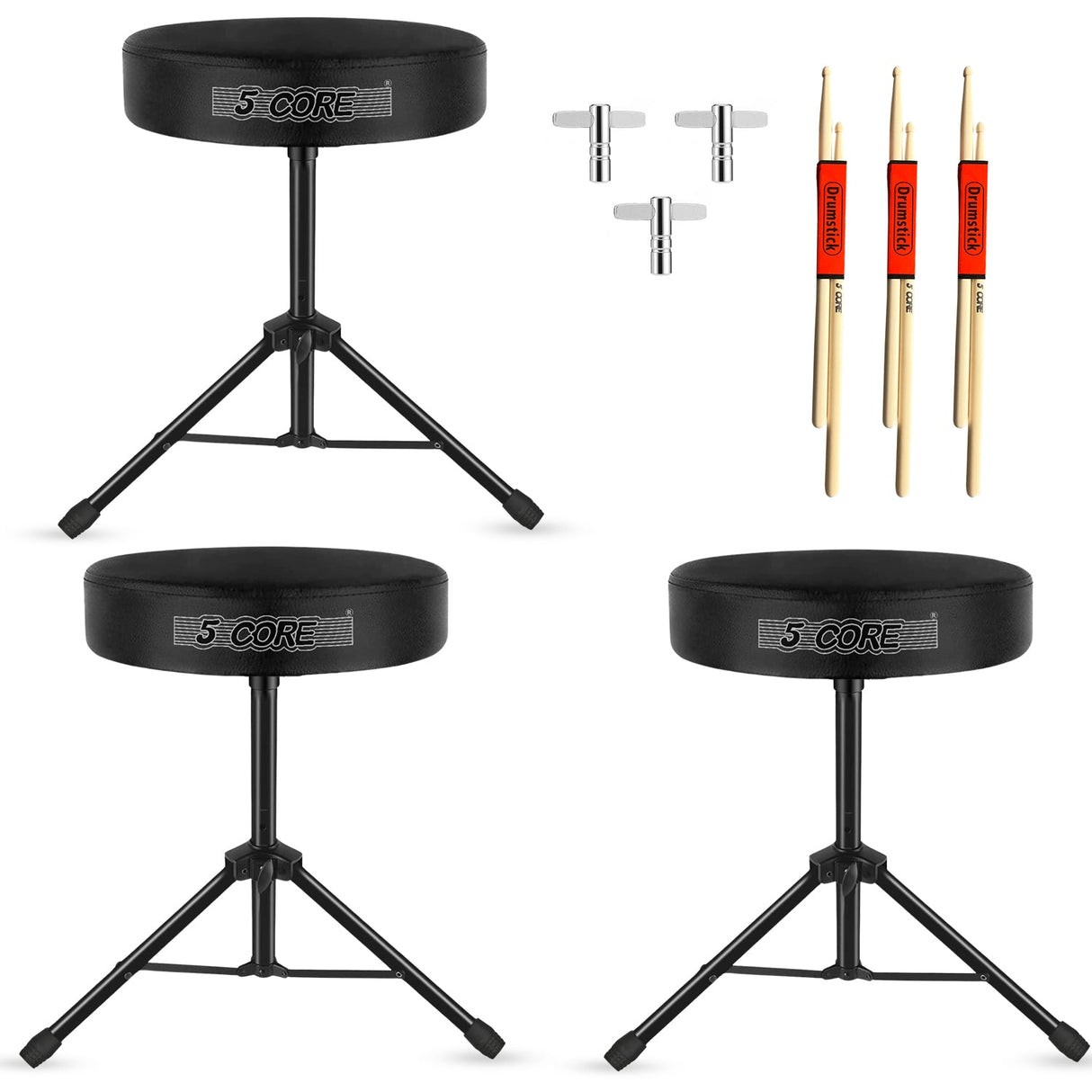 5 Core Drum Throne 3" Thick Padded Memory Foam Comfortable Drummer Stool 330Lb Capacity Adjustable