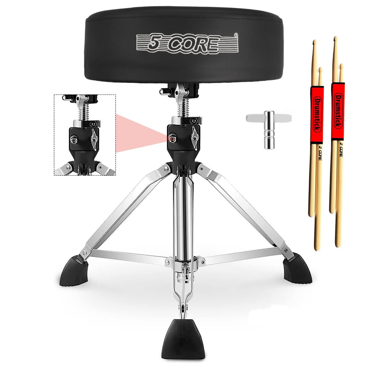 5Core drum throne, padded adjustable guitar stool, drummer seat for adults & kids, black