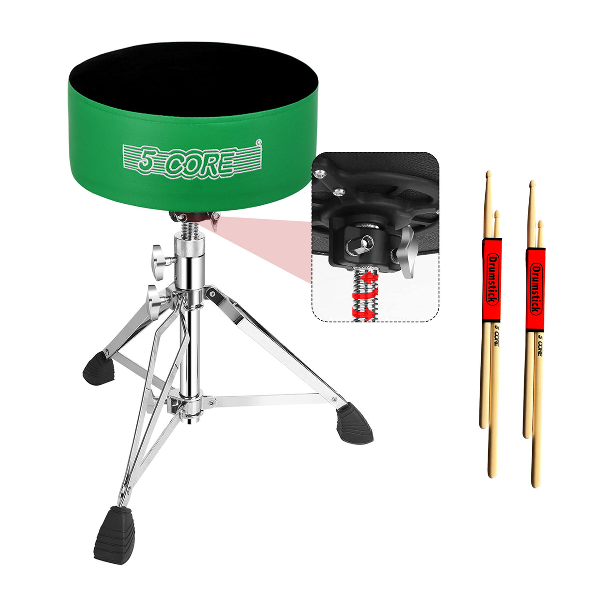 5 Core Drum Throne 5" Padded Drummer Seat Adjustable Drumming Chair w Luxury Velvet Top