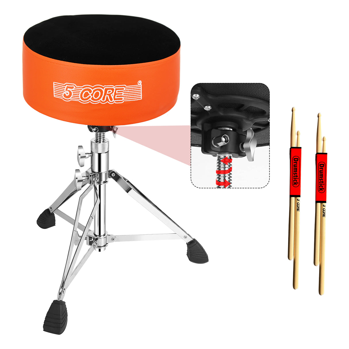 5 Core Drum Throne 5" Padded Drummer Seat Adjustable Drumming Chair w Luxury Velvet Top