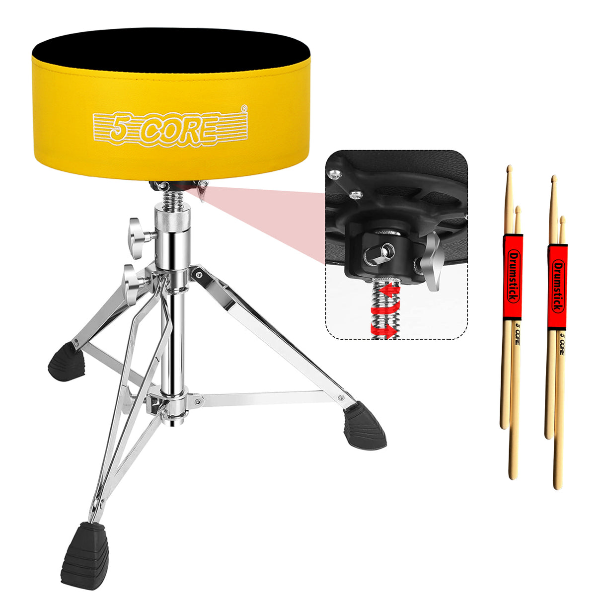 5 Core Drum Throne 5" Padded Drummer Seat Adjustable Drumming Chair w Luxury Velvet Top