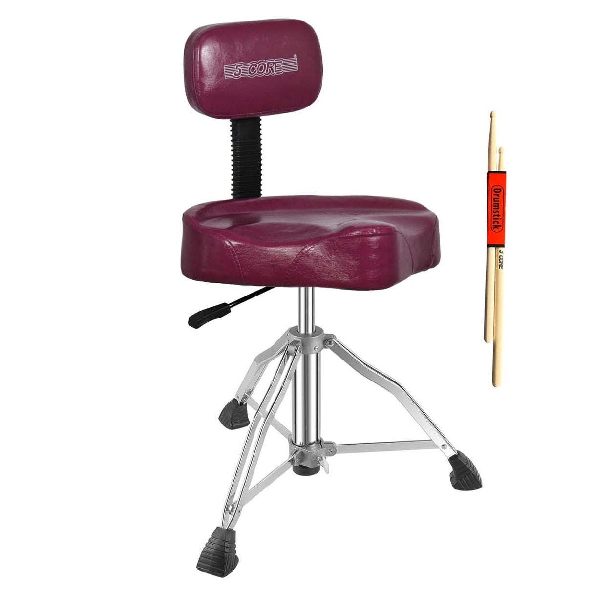 5 Core Drum Throne w Backrest 4" Padded Stool Adjustable 24.5" Drummer Chair w 441Lb Capacity
