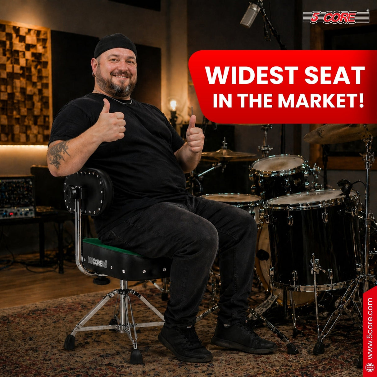 5 Core Drum Throne w Backrest 4" Padded Stool Airlift Adjustable Drummer Chair