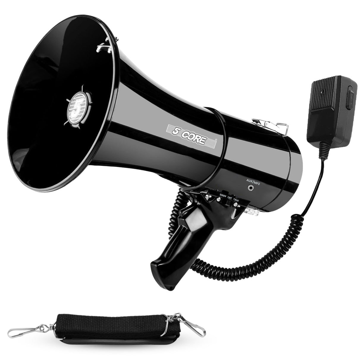5 Core Megaphone 50W Bullhorn 1100 Yards Loud Siren Maker w Adjustable Volume for Soccer Coaches