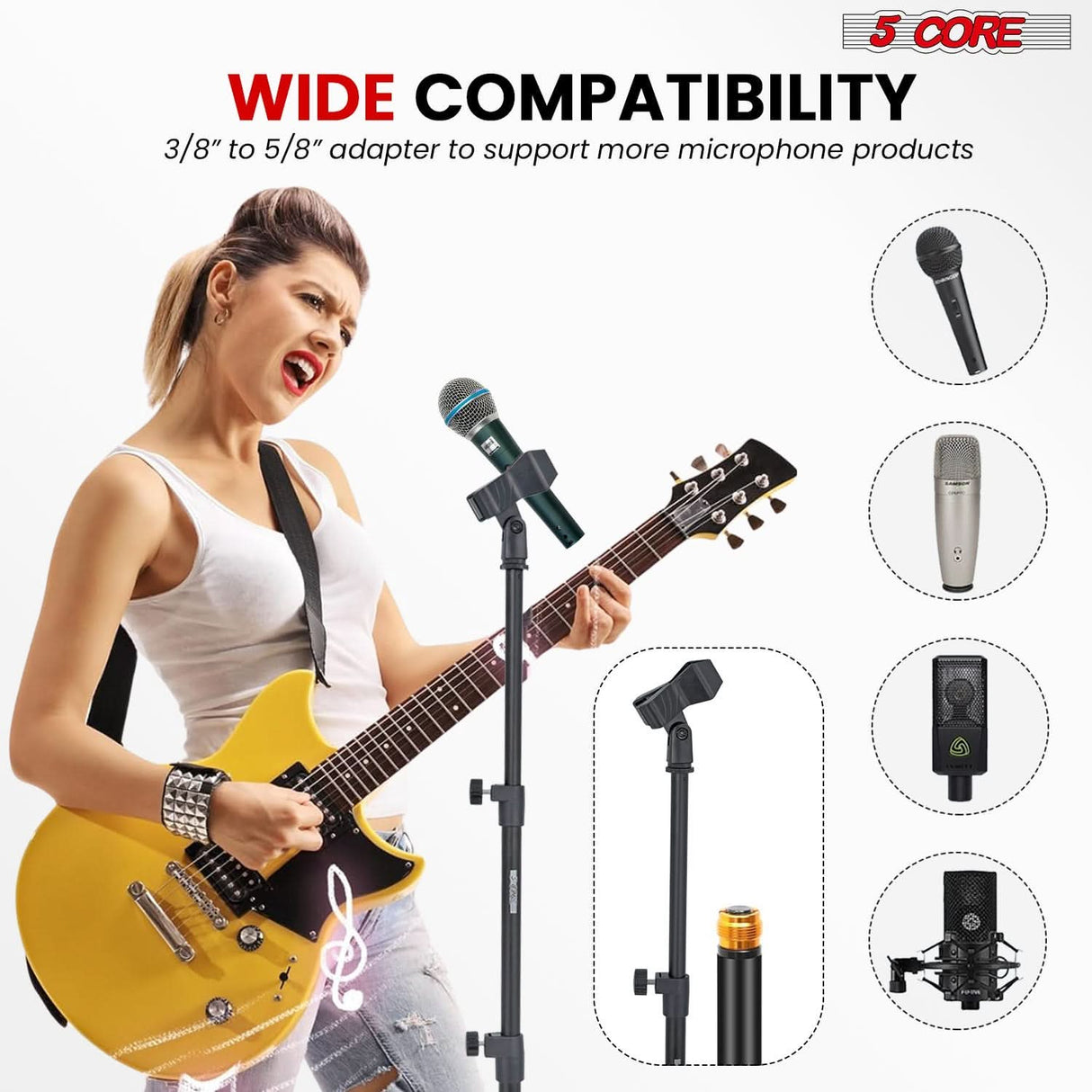5Core Mic Stand Pair Floor Adjustable Universal Heavy Duty Microphone Stands Round Base Soporte De micrófono