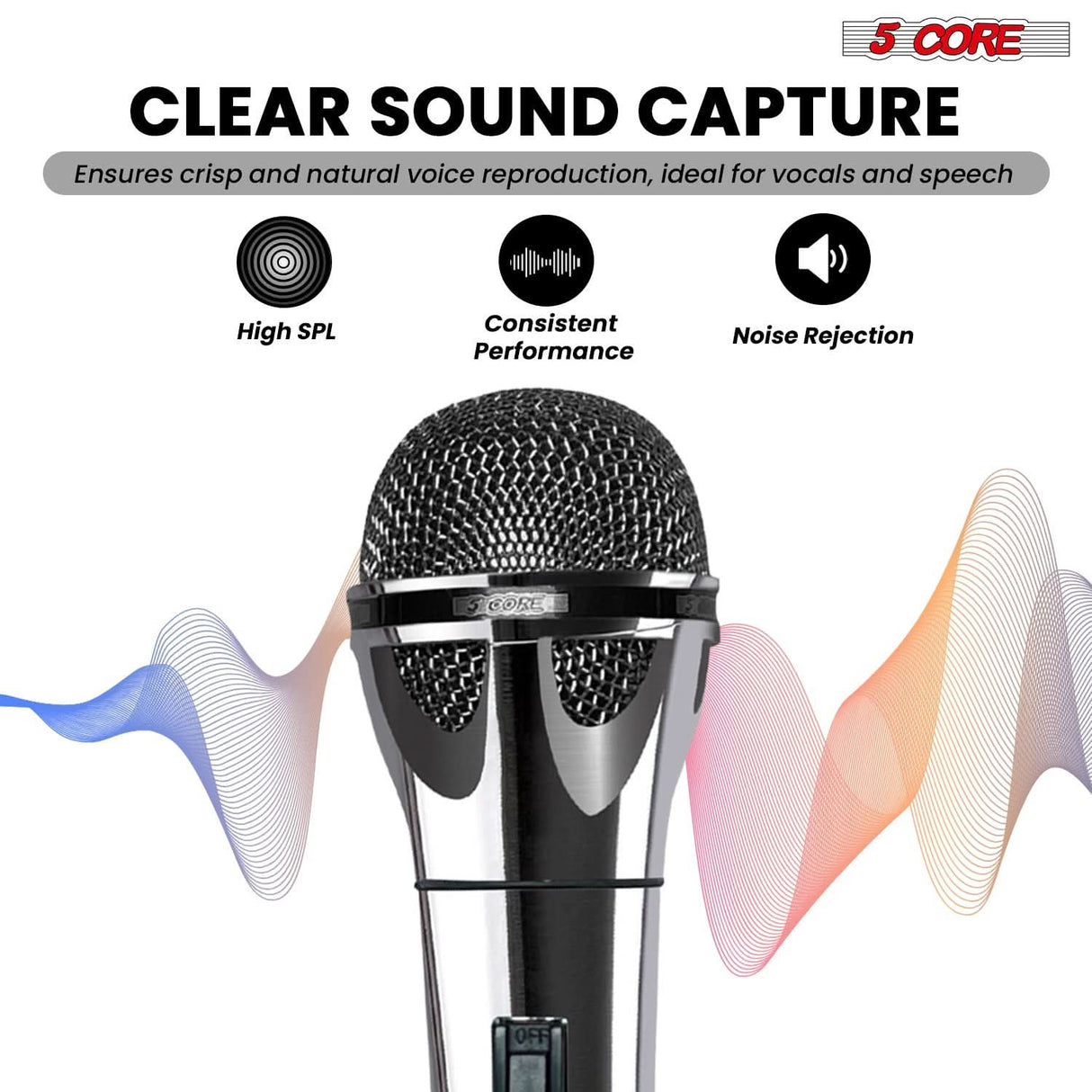 Professional handheld microphone featuring cardioid pickup for noise reduction