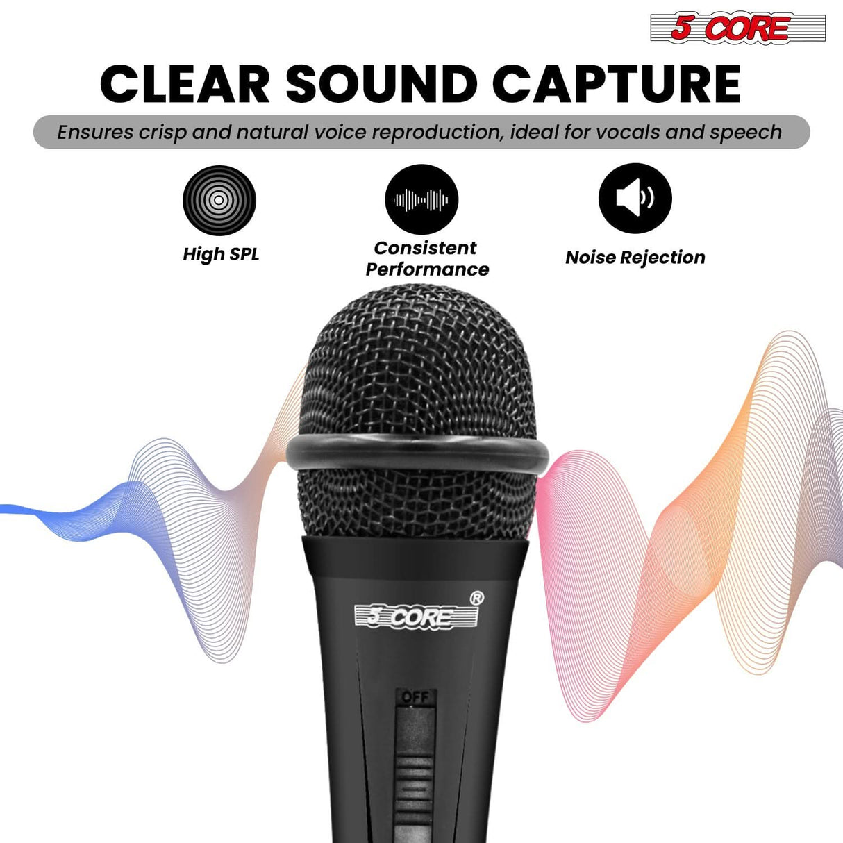 5Core handheld karaoke mic XLR connection for singing and professional sound