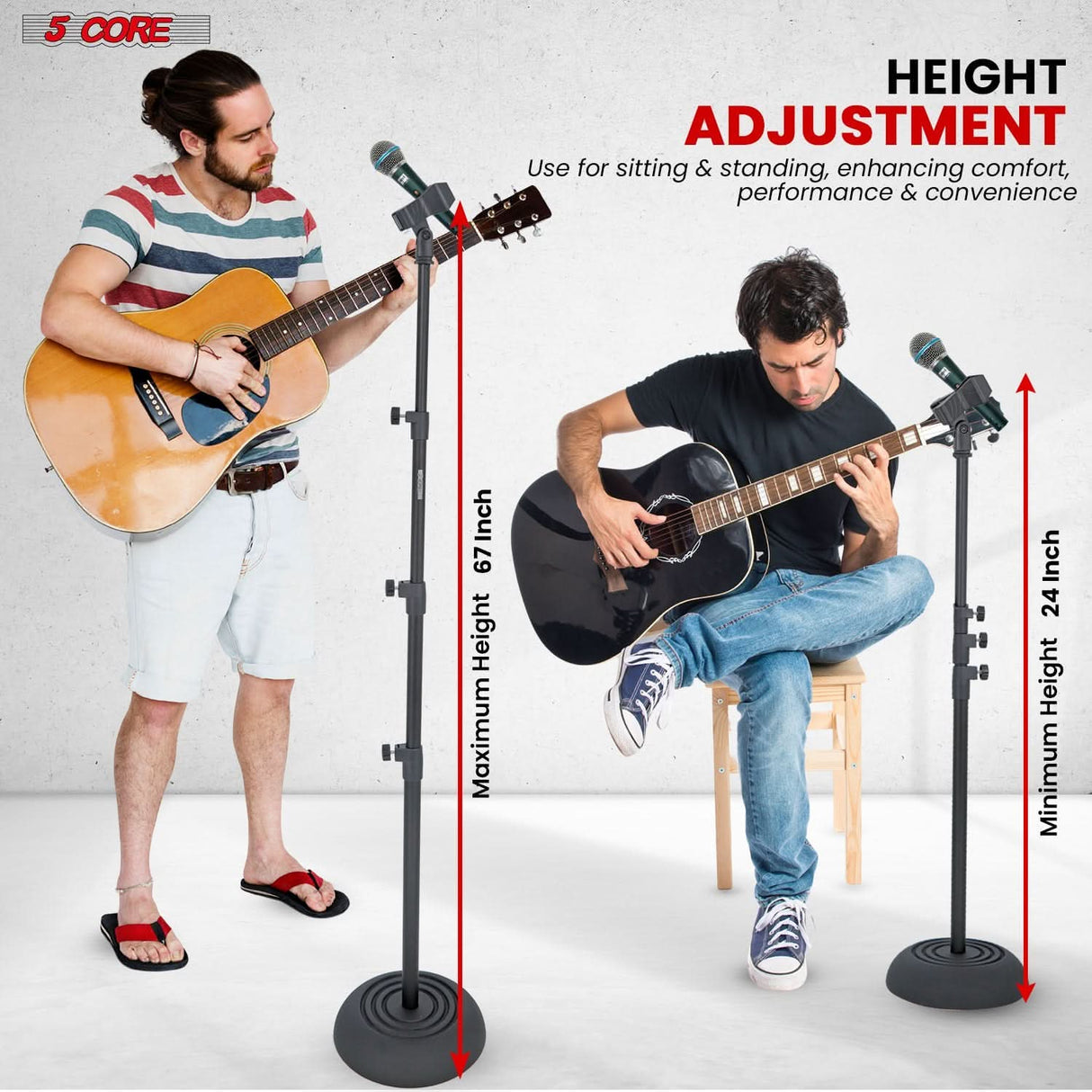 5Core Mic Stand Pair Floor Adjustable Universal Heavy Duty Microphone Stands Round Base Soporte De micrófono