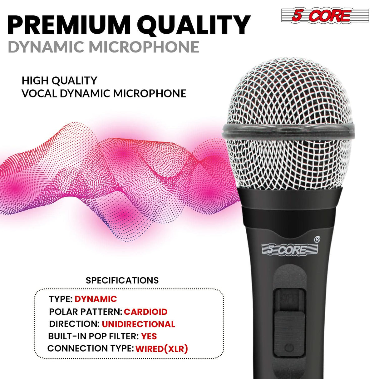 5Core XLR Microphone 2Pcs Dynamic Mic Karaoke Singing Studio Mics Handheld Microfono