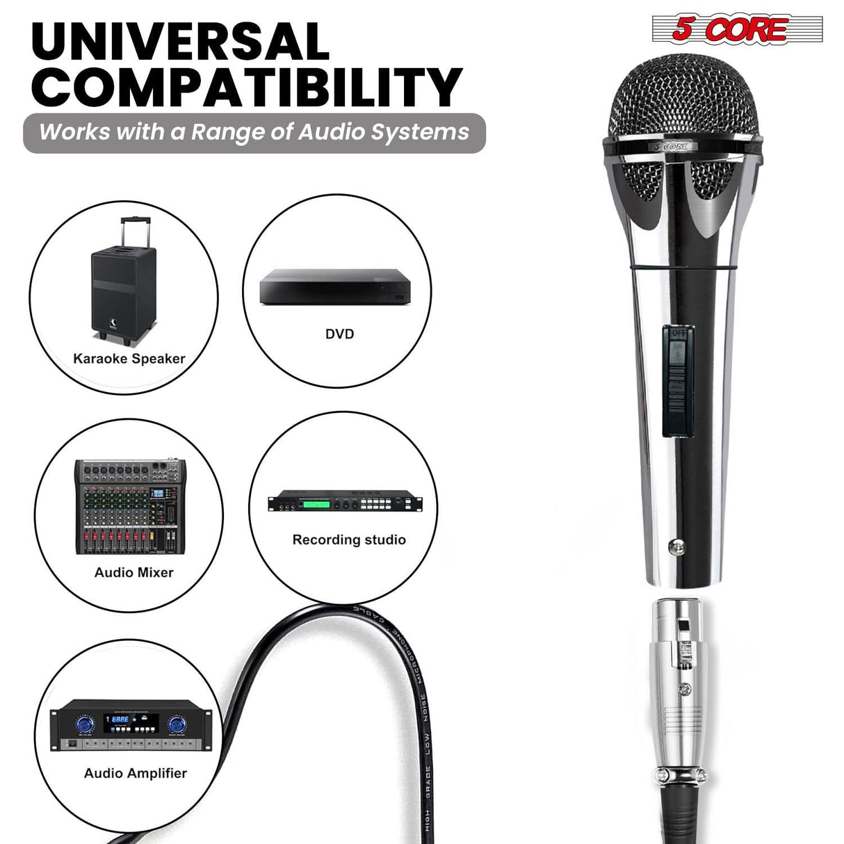 5Core versatile XLR dynamic microphone for karaoke, studio, and live performance