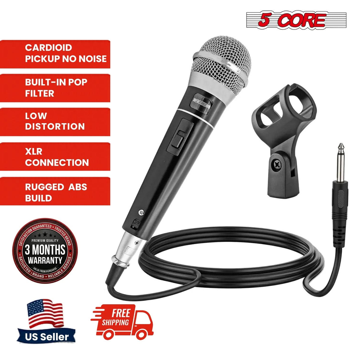 5Core XLR Microphone Dynamic Mic Karaoke Singing Studio Mics Handheld Microfono