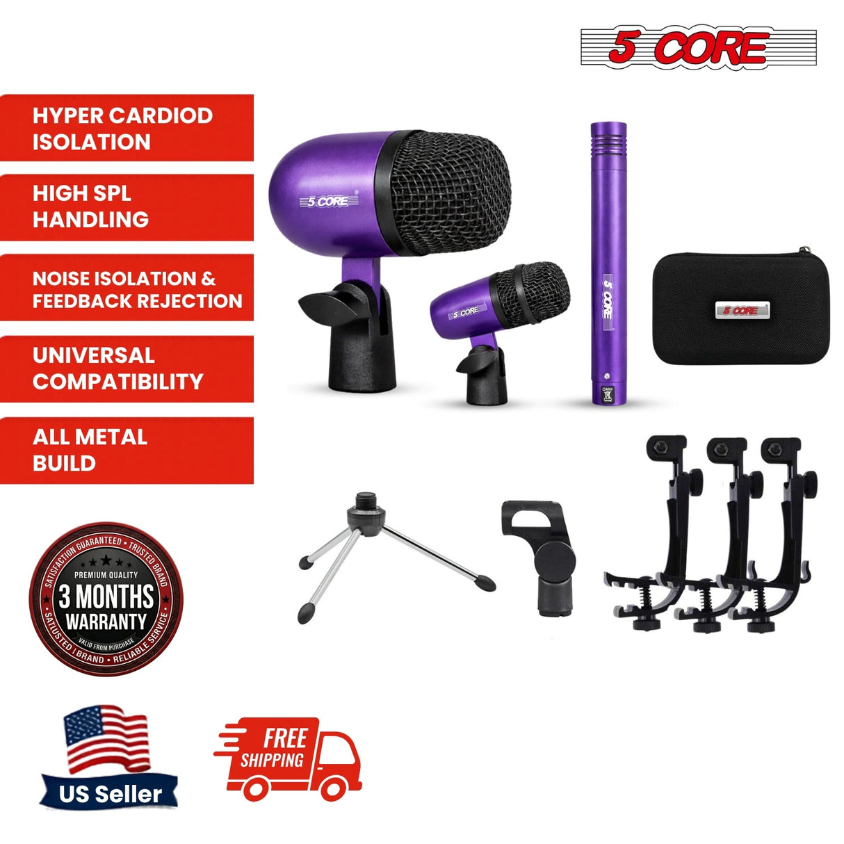 5Core Conga Mic Snare Tom Microphone Drum Kit Condenser XLR Instrument Mics