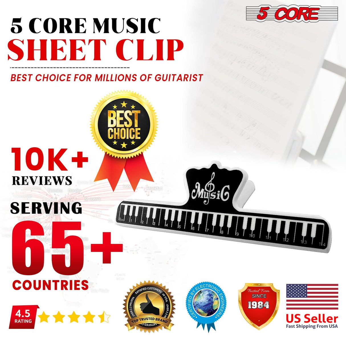Compact 5Core music page holder with strong grip and easy use