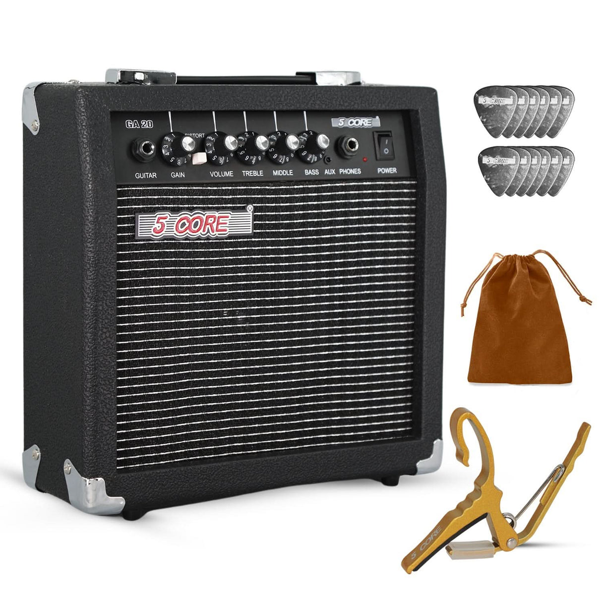 5 Core Guitar Amp 20W Electric Portable Mini Amplifier w Built in 6.5" Speaker Aux Headphone Jack