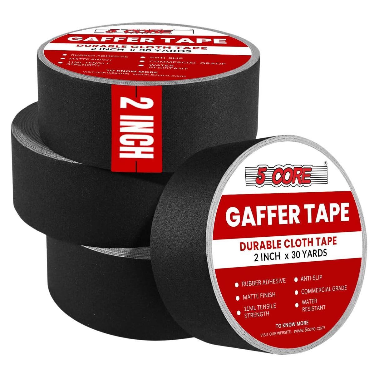 5 Core Gaffers Tape 2" 30 Yards 4Pcs Professional Black Pro Gaff Tape Non Reflective Water Resistant
