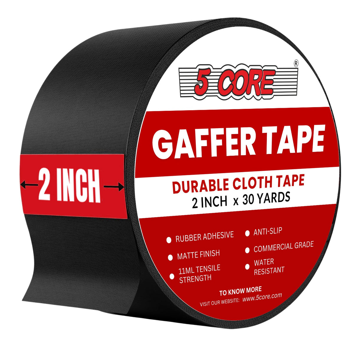 5 Core Gaffers Tape 2 Inch 30 Yards Professional Black Pro Gaff Tape Non Reflective Water Resistant