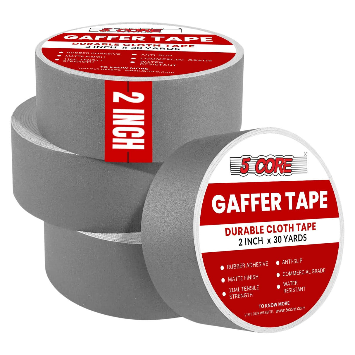 5 Core Gaffers Tape 2" 30 Yards 4Pcs Professional Grey Pro Gaff Tape Non Reflective Water Resistant