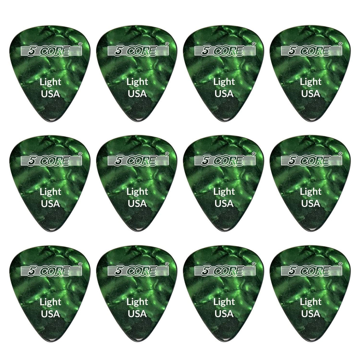 5Core green 0.46mm light celluloid guitar picks for electric acoustic bass guitars