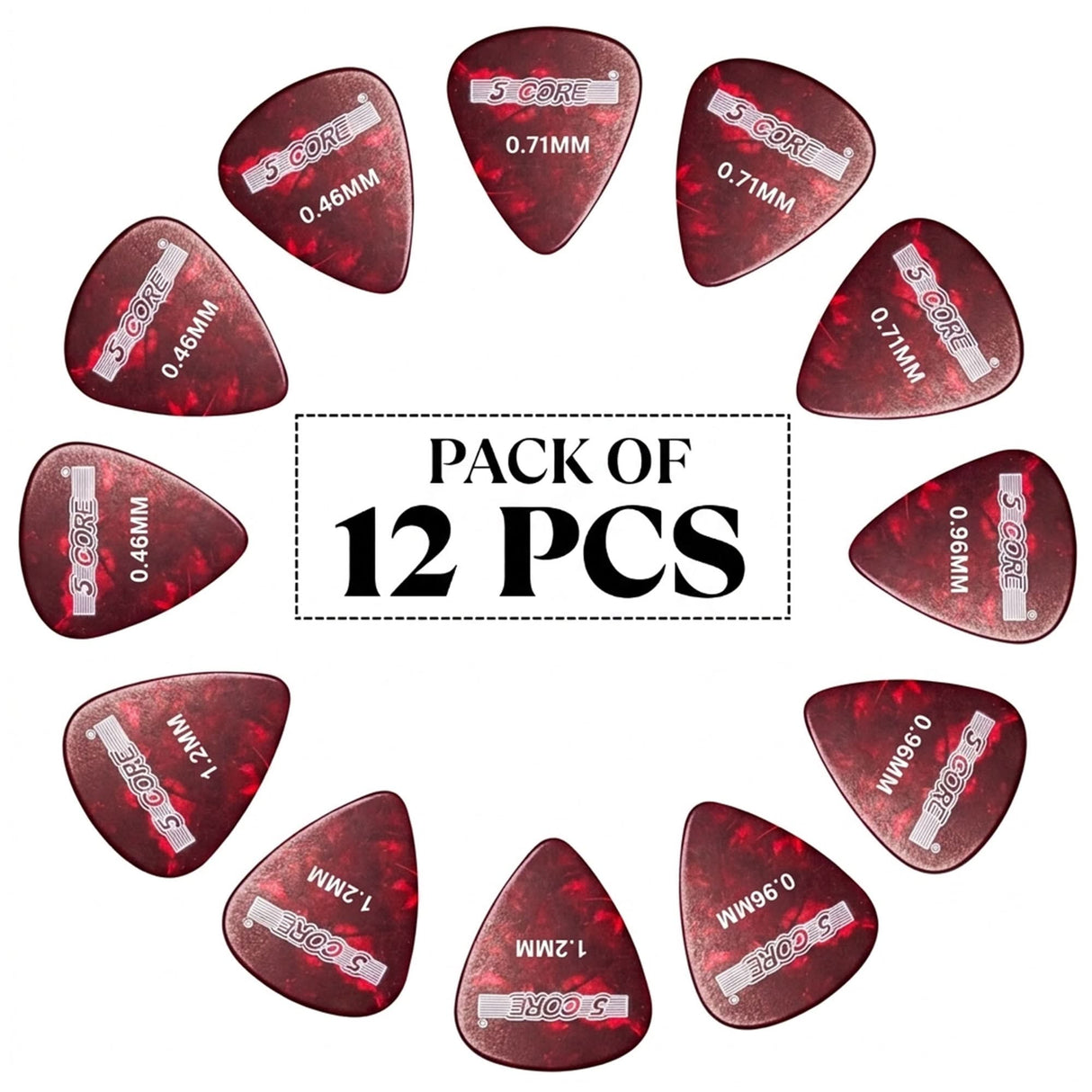 5 Core Guitar Picks 12 Piece Celluloid Light Medium Heavy Extra Heavy for Acoustic Electric Guitars