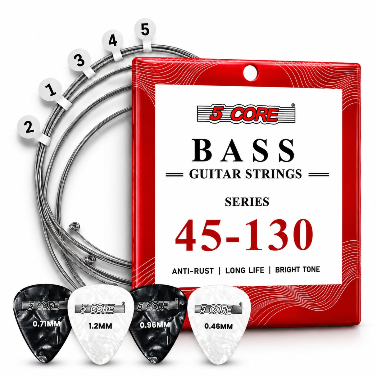 5 Core Bass Guitar Strings Brass Phosphor Bronze Light Gauge Bright Tone 5 String Set