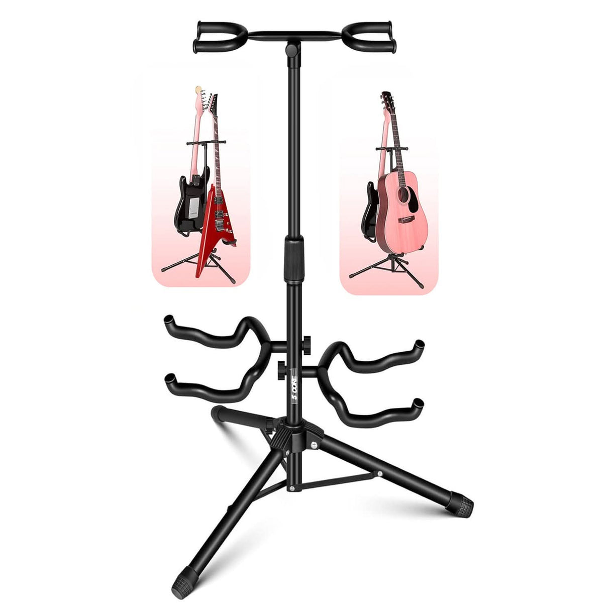 5 Core Guitar Stand Adjustable Double Guitars Stands Floor w Neck Holder for Acoustic Electric Bass