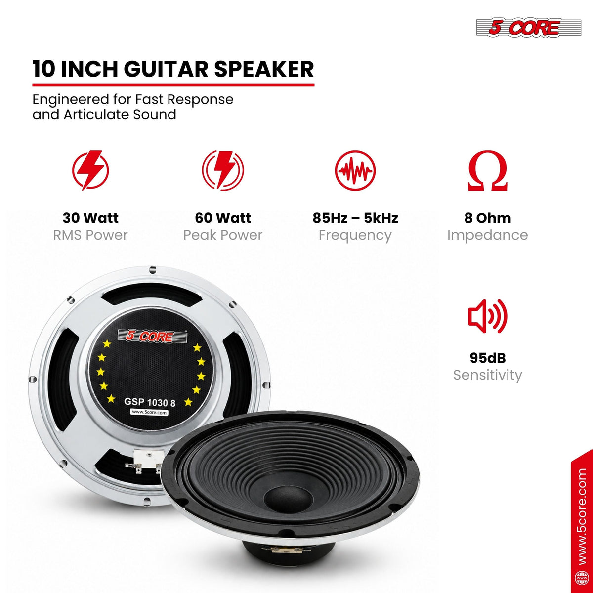 5 Core 10 Inch Guitar Speaker 8 Ohm Replacement Amplifier Speaker Amp Cabinet