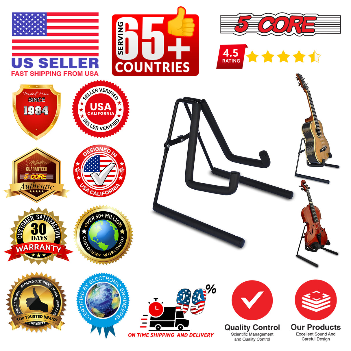 5 Core Ukulele Stand A Frame Metal Body w Soft Padded Arms Support Banjo Ukuleles Mini Guitar Violin