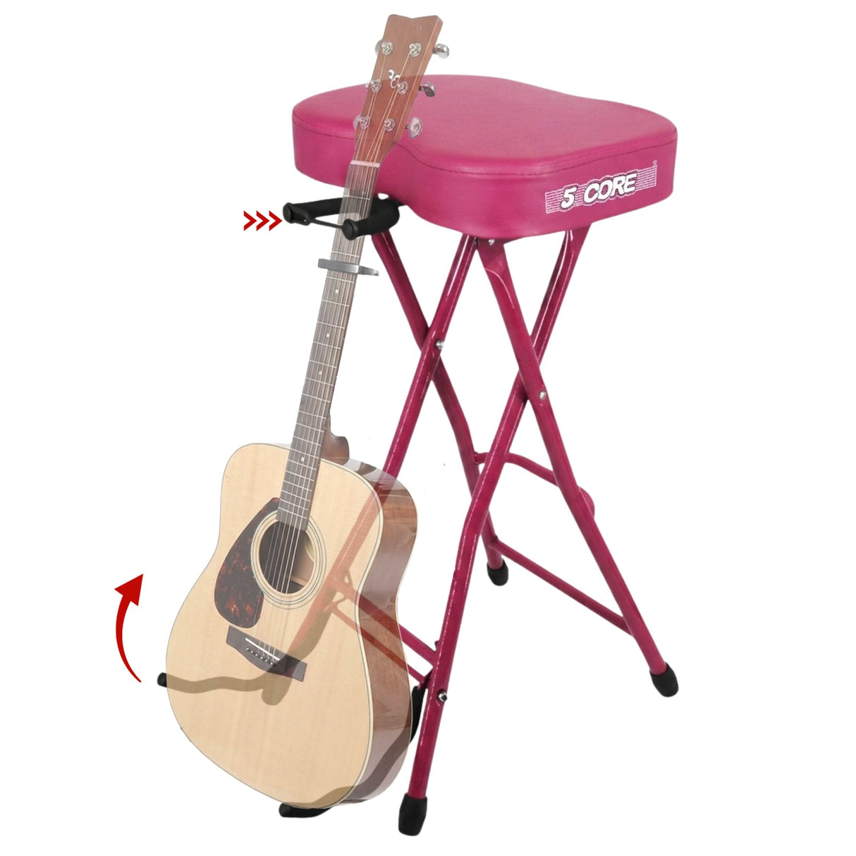 5 Core Guitar Stool 3.15" Padded Chair Foldable Music Seat w Built in Foot Rest Guitar Stand