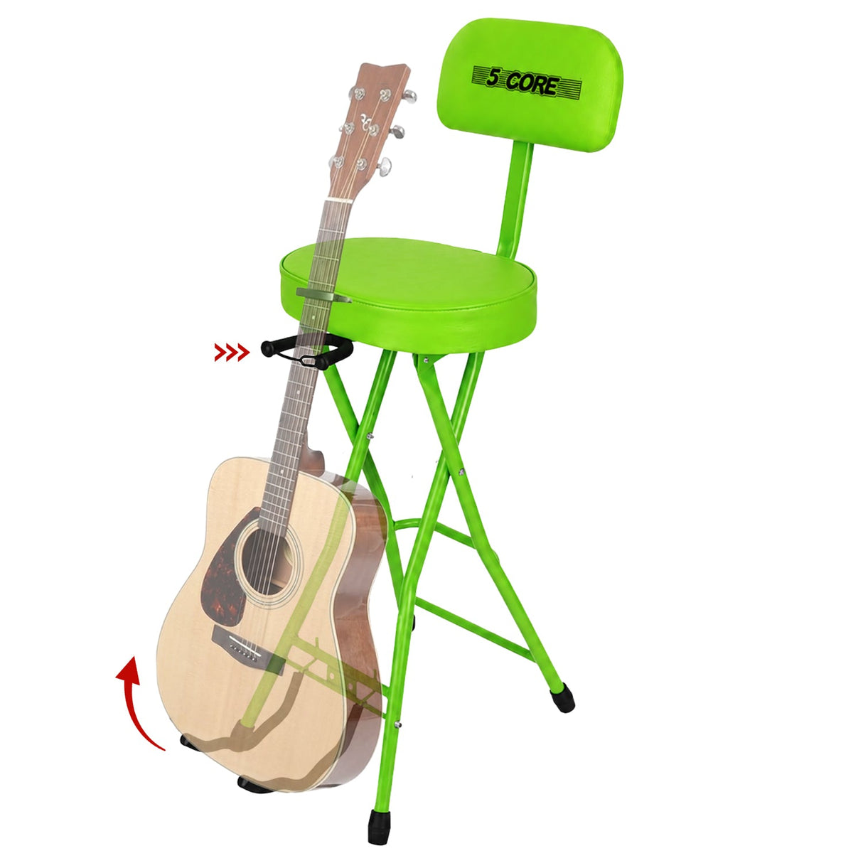 5Core Guitar Stool 3.15" Padded Chair w Backrest Foldable Music Seat Built in Foot Rest Guitar Stand