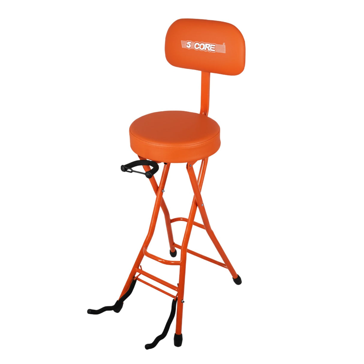 5Core Guitar Stool 3.15" Padded Chair w Backrest Foldable Music Seat Built in Foot Rest Guitar Stand