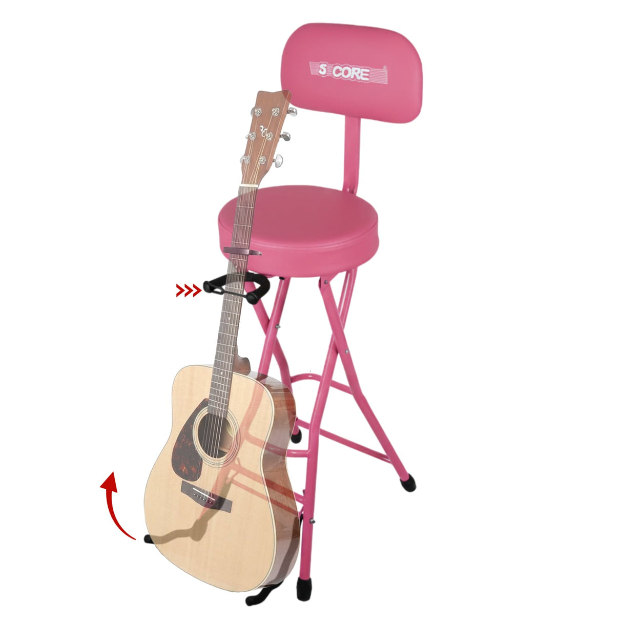 5Core Guitar Stool 3.15" Padded Chair w Backrest Foldable Music Seat Built in Foot Rest Guitar Stand