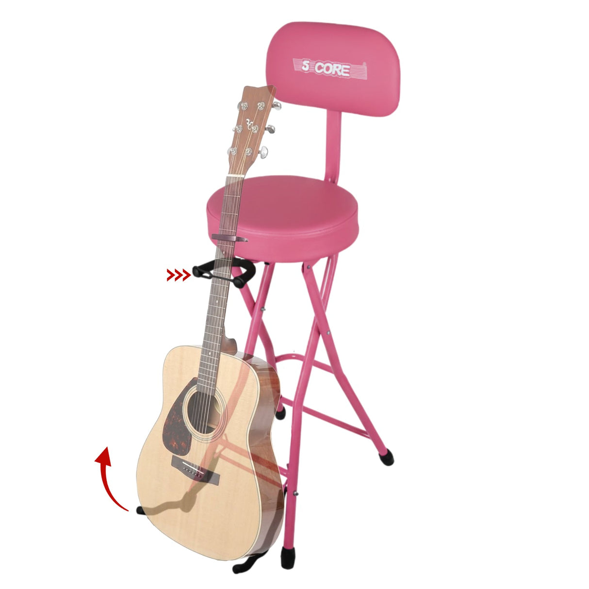 5Core Guitar Stool 3.15" Padded Chair w Backrest Foldable Music Seat Built in Foot Rest Guitar Stand