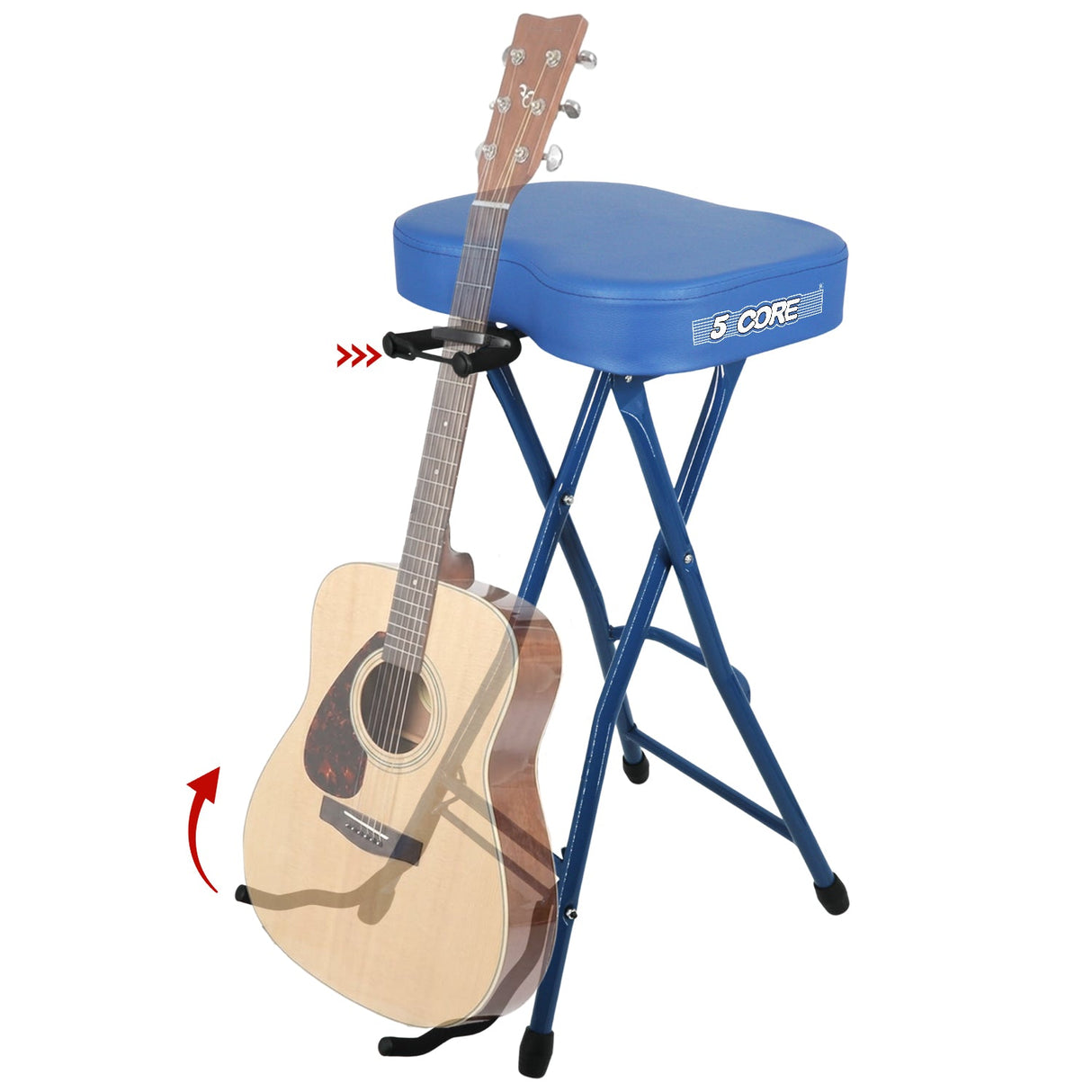 5 Core Guitar Stool 3.15" Padded Chair Foldable Music Seat w Built in Foot Rest Guitar Stand